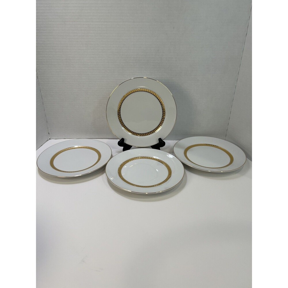 Retroneu Imperial Gold salad dessert Plates 22K Gold Laurel Leaf Band Set of 4